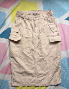 Beige Cargo Midi Skirt