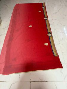 Elegant Red Embroidered pearl work Saree