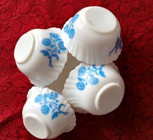 Set of 5 White Bowls with Blue Floral Design