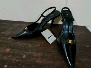 Zara Chic Black Patent Slingback Heels