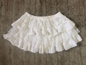 White Coquette Layered Lace Ruffle Mini Skort (Bui