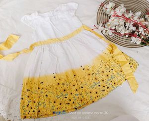 Cute Floral Girls Dress White And Yellow Combinati