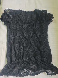 Black Lace Short Sleeve Top