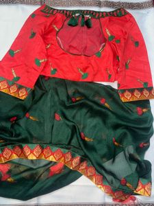 Elegant Dark Green Saree