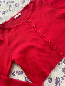 Red Cropped Cardigan