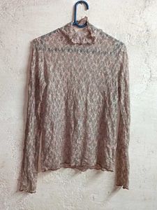 Summer See-through Lace Turtleneck Top Sheer