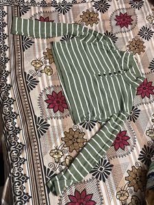 Olive Green Striped Cropped Top