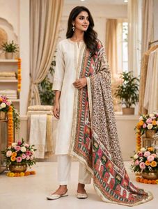 Embroidered Silk Dupatta with Mirror Work