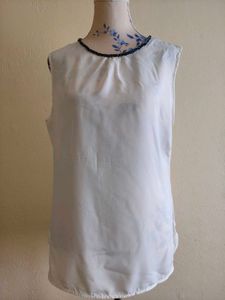 White Sleeveless Beaded Top