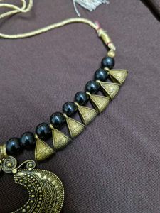 Bohemian Black Pearl &amp; Gold Pendant Necklace