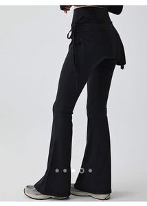 Flared Black Pants with Skirt Overlay(27)