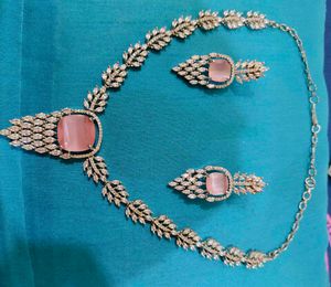 Elegant Pink Stone Necklace &amp; Earring Set