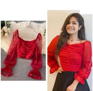 Chic Red Ruched Neck cropTop