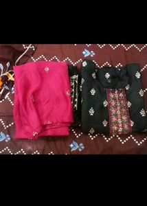 Elegant Black Kurta Set with Red Dupatta