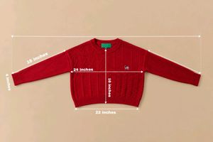 RED PATCHWORK CABLE KNIT SWEATER