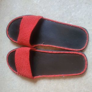 Red Crochet Slides