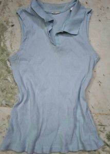 Light Blue Sleeveless Polo Top