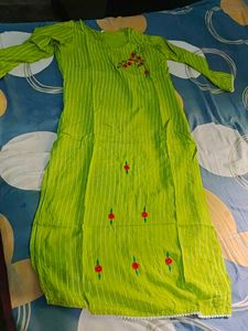 Green Striped Kurta with Floral Embroidery