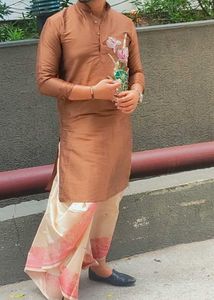 Silk Kurta with Floral Embroidery