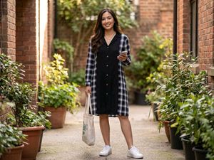 Chic Plaid & Black Button-Up Dress