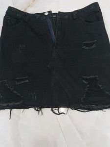 Distressed Black Denim Mini Skirt