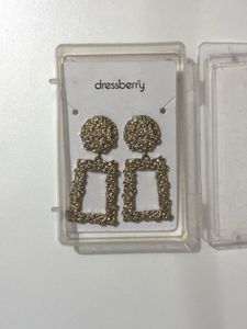 Gold Textured Square Drop Earrings