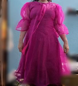 Vibrant Pink Organza Puff Sleeve Dress