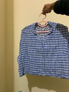 Blue Gingham Crinkle Tunic Top