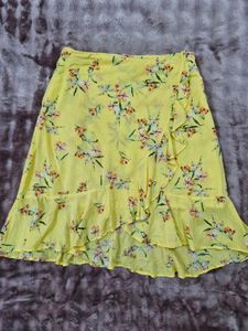 Yellow Floral Print Ruffle Skirt
