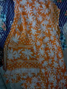 Orange Floral Print Saree