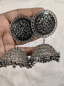 Oxidized Silver Jhumka Earrings