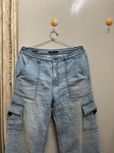 Light Wash Denim Cargo Pants