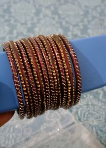 Set of 6 Maroon Bangles with Gold Embellishments