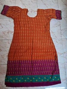 Pure Cotton Orange pink Ethnic Kurti 3pcs set