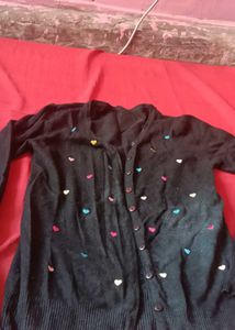 Charming Black Cardigan with Heart Details