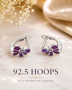 92.5silver Hoops Purple Flower Earrings