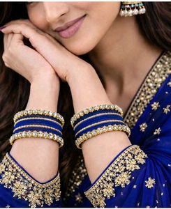 Royal Blue &amp; Metal Gold velvet Bangles
