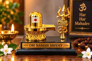Golden Shiva Lingam with Trident