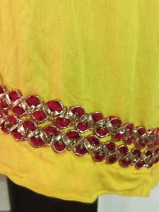Yellow Embellished Neckline Top