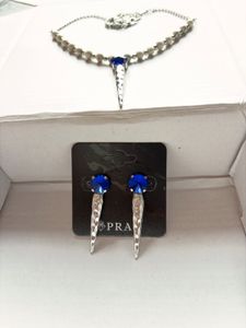 Anti-turnish Pearl Necklace &amp; Blue Stone Earrings