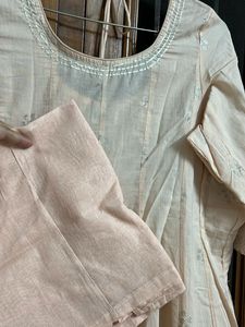 Peach Kurta Set with Silver Embellishments