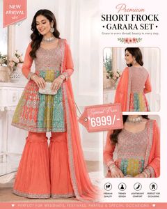 Designer Short Frock with Garara & Dupatta