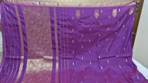Beautiful Purple Saree with Golden Border