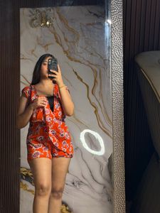Chic Orange Floral Romper