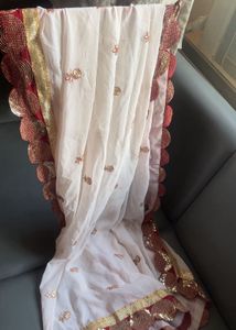Elegant White &amp; Gold Embroidered Dupatta offer