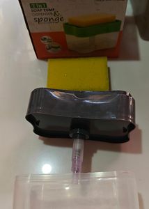 Soap Pump Dispenser &amp; Sponge Holder Plastic 2in 1