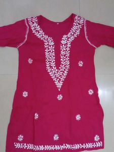 Chikankari/Lucknowi Pink Embroidered Kurta