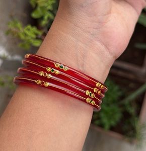 Red Glass Bangles with Gold Detail
