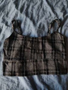 Grey Plaid Crop Top