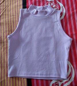 Lilac Ribbed Mock Neck Crop Top
